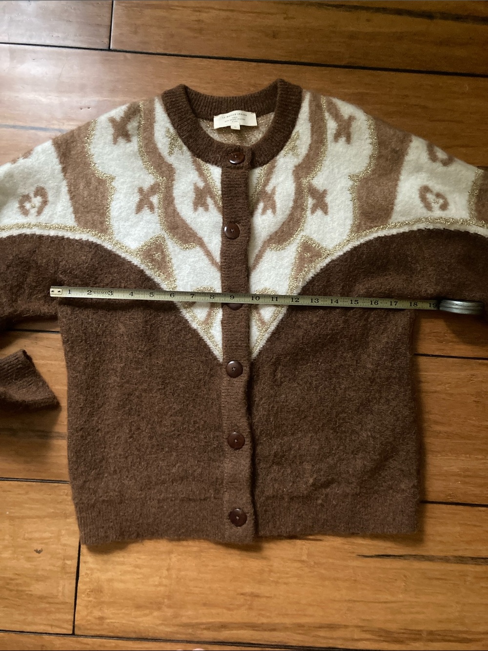 Sezane Margaux brown metallic and wool cardigan medium - Picture 6 of 7